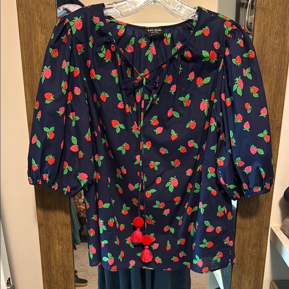 Kate Spade Blue Top with Strawberry Design